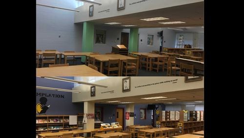 Long Middle School is undergoing a transformation. The bottom photo here shows the library before renovations began. The bulk of the changes will be completed June 21, 2018.