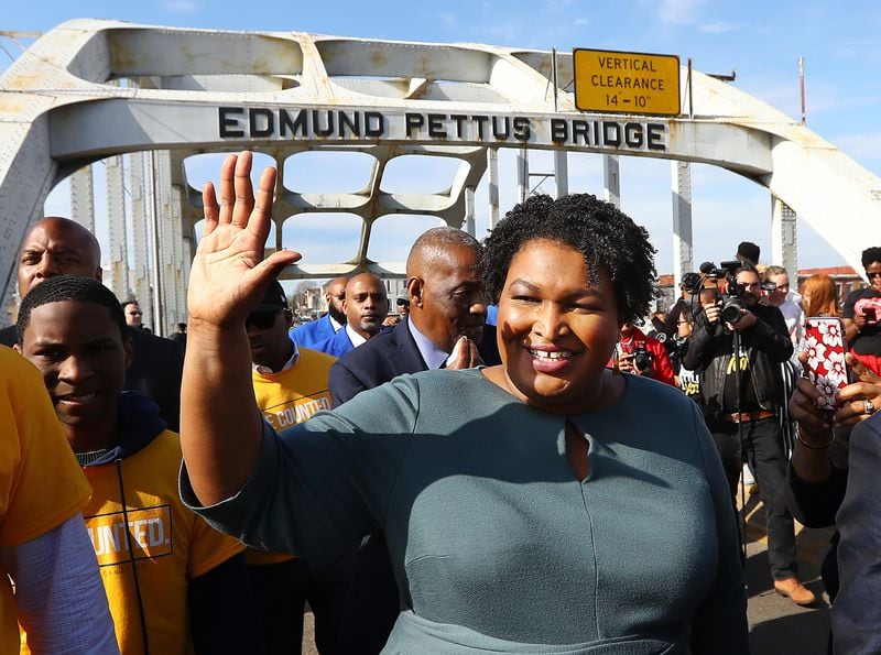 Democrat Stacey Abrams, shown crossing the Edmund Pettus Bridge at last year's reenactment of Bloody Sunday in Selma, Alabama, launched her campaign for Georgia governor on Wednesday. (Curtis Compton/Atlanta Journal-Constitution/TNS)