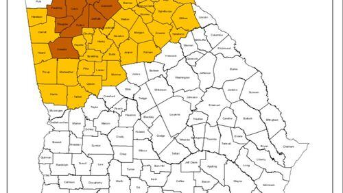 A map of Georgia’s drought restrictions.