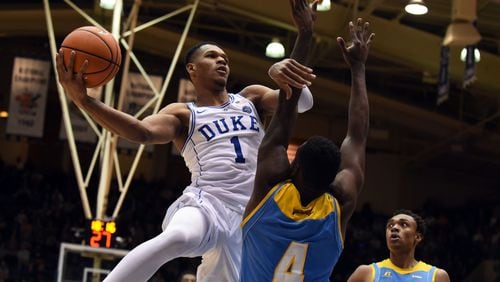 Duke guard Trevon Duval goes to the basket against Southern.