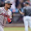 Atlanta Braves' Orlando Arcia runs the bases after hitting a two-run home run during the third inning of a baseball game against the New York Mets, Saturday, May 11, 2024, in New York. (AP Photo/Frank Franklin II)