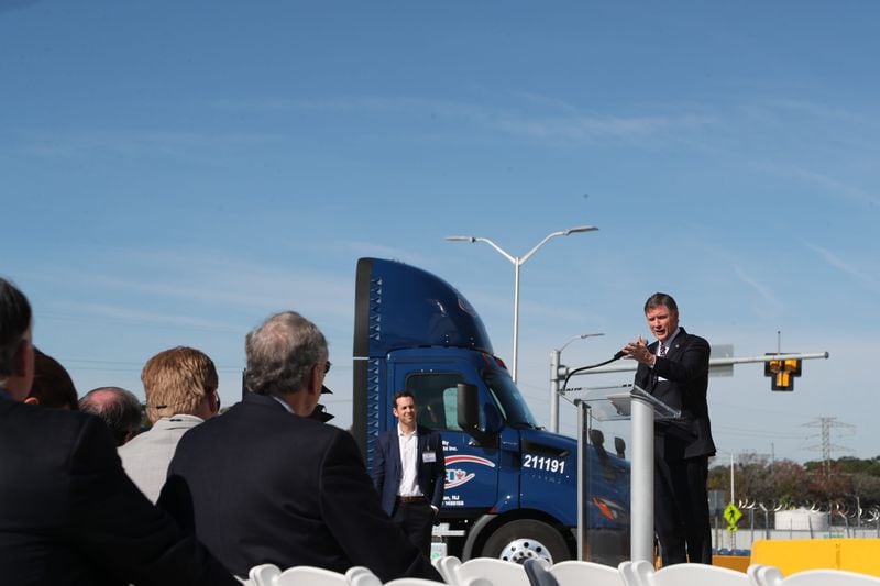 Georgia Ports Authority President and CEO Griff Lynch speaks during the official ribbon cutting for the NFI Transload facility at the Georgia Ports Authority on Tuesday, December 5, 2023 in Port Wentworth.