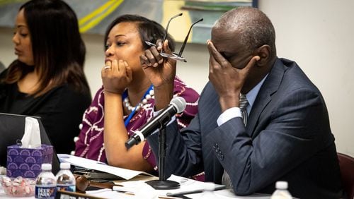 Mayor Bill Edwards reacts during a hearing to remove Edwards and councilwoman Helen Zenobia Willis (R) from office at the South Fulton City Hall, December 30, 2019. STEVE SCHAEFER / SPECIAL TO THE AJC
