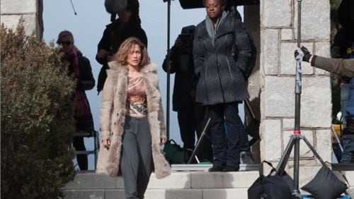 Jennifer Lopez (left) and Viola Davis are spotted on the set of “Lila & Eve,” the Lifetime movie released in 2015. This scene was filmed at Decatur First United Methodist Church.