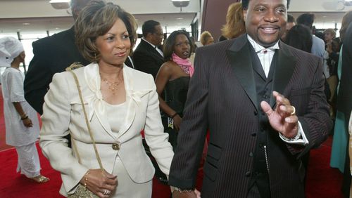 Bishop Eddie Lee Long, pastor of New Birth Missionary Baptist in Lithonia, Ga. and wife Vanessa Griffin Long arrive at the 13th Annual Trumpet Awards Monday, April 25, 2005. (AJC FILE PHOTO)