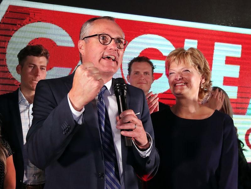 May 22, 2018 Gainesville: Lt. Governor Casey Cagle, the leading conservative Republican for governor, and his wife Nita thank supporters at his election night watch party on Tuesday, May 22, 2018, in his hometown Gainesville.   Curtis Compton/ccompton@ajc.com