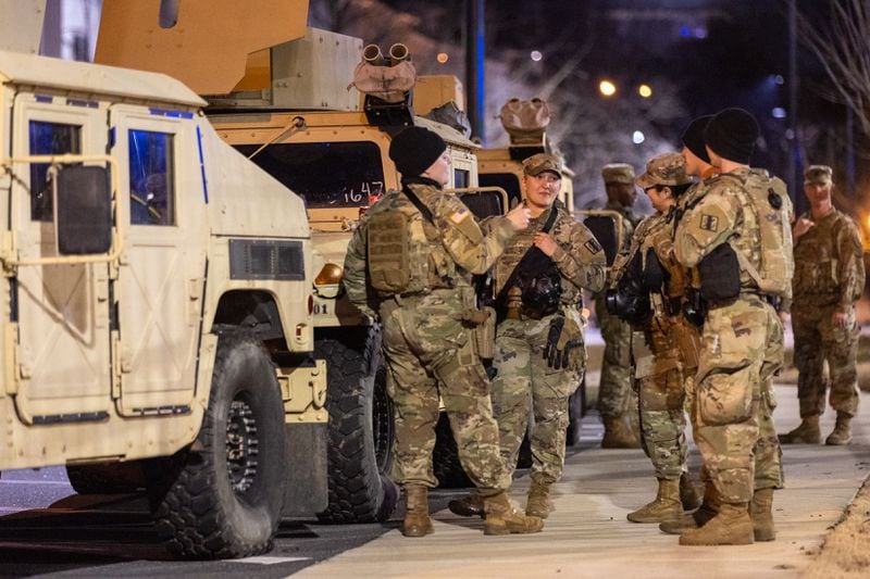 The National Guard is on standby near the Georgia Capitol on Friday, January 27, 2023. (Arvin Temkar / arvin.temkar@ajc.com)