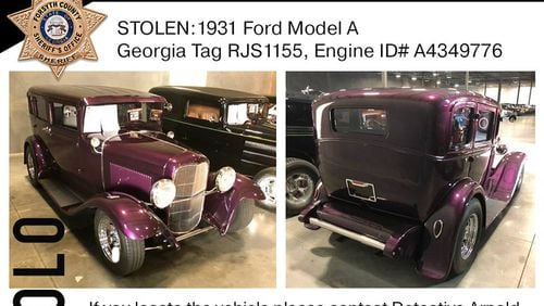 A 1931 Ford Model A has been stolen in Forsyth County, authorities said.
