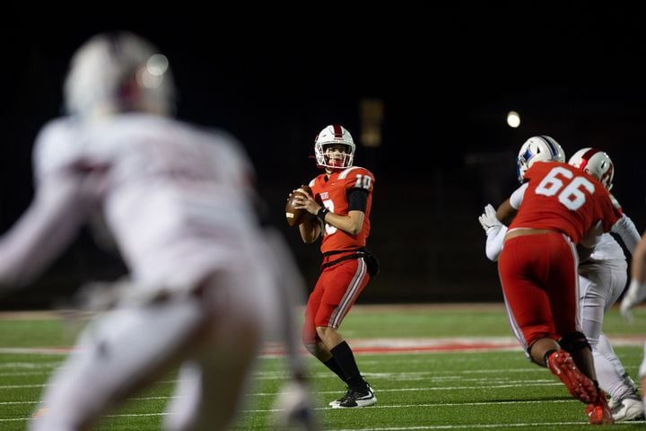 Archer's Caleb Peevy (10) prepares to throw the ball during a GHSA high school football playoff game between the Archer Tigers and the Walton Raiders at Archer High School in Lawrenceville, GA., on Friday, November 19, 2021. (Photo/Jenn Finch)