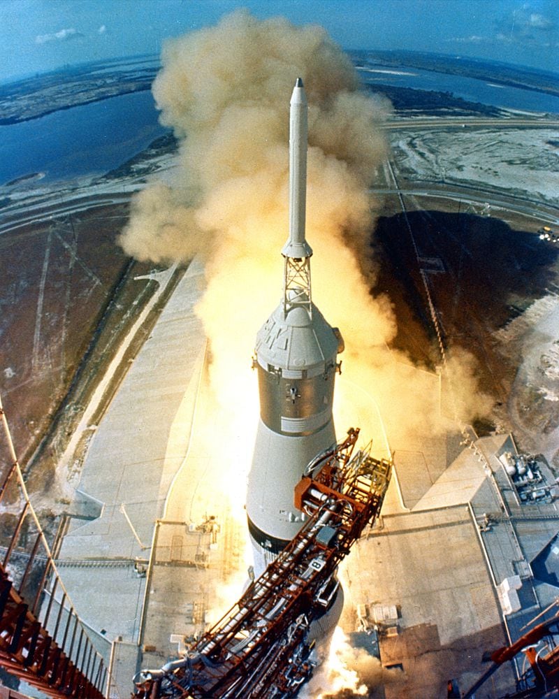 Saturn V rocket carrying the Apollo 11 spacecraft launches at Kennedy Space Center in Florida on July 16, 1969. The historic mission was the first to successfully carry humans to the surface of the moon and back.  CONTRIBUTED: NASA