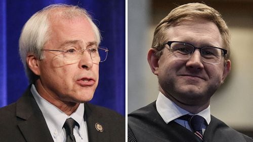 Former Democratic U.S. Rep. John Barrow (left) is running against Justice Andrew Pinson (right) for a seat on the Georgia Supreme Court.