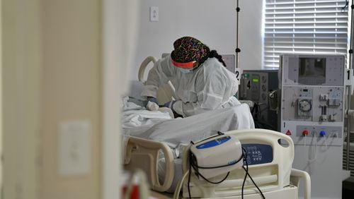 October 19, 2020 Colquitt - A dialysis technician performs a dialysis treatment at Miller County Hospital in Colquitt on Monday, October 19, 2020. (Hyosub Shin / Hyosub.Shin@ajc.com)