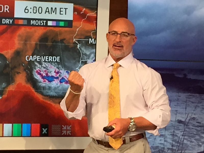 Jim Cantore in August, 2016 at "AMHQ." CREDIT: Rodney Ho/ rho@ajc.com