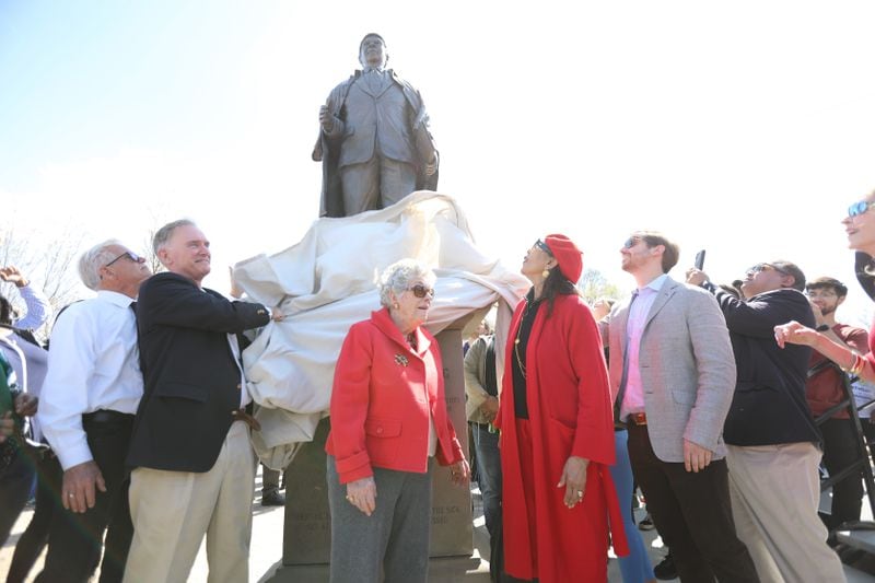 After a march and speeches on March 10, a statue Andrew Young was unveiled in front of family members, special guests, and the public. at Rodney Cook Sr. Park in Vine City, an Atlanta neighborhood. Miguel Martinez for The Atlanta Journal-Constitution 
