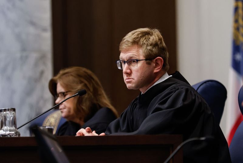 Georgia Supreme Court Justice Andrew Pinson listens to arguments during a hearing on Wednesday, April 17, 2024. (Natrice Miller/ AJC)