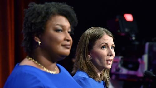 Democrats Stacey Abrams, left, and Stacey Evans clashed Tuesday night in a gubernatorial debate put on by the Atlanta Press Club in partnership with Georgia Public Broadcasting. A key subject of the debate was the state’s HOPE scholarship. HYOSUB SHIN / HSHIN@AJC.COM
