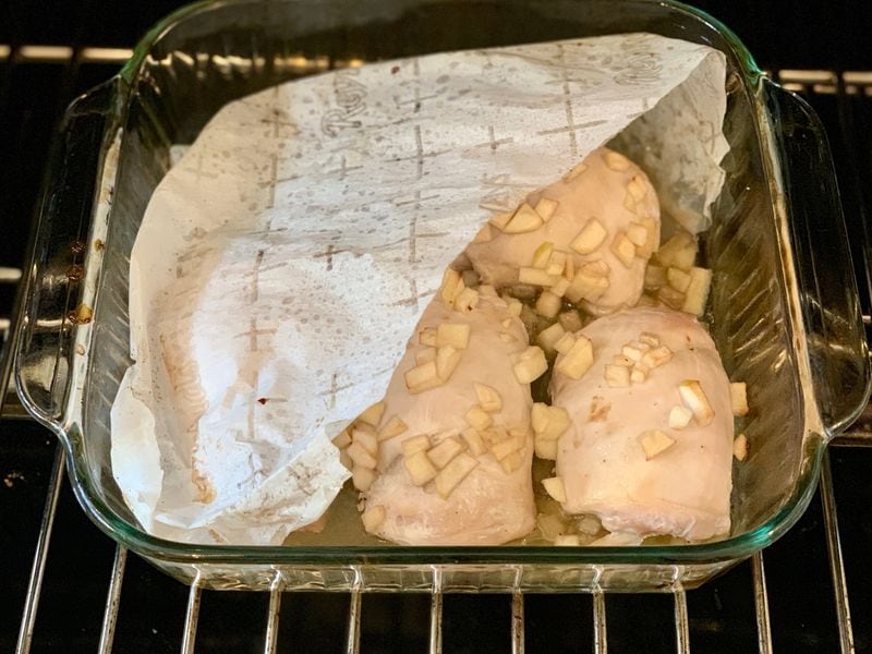 Parchment paper infuses your chicken with moisture and a sweet apple flavor. CONTRIBUTED BY KELLIE HYNES