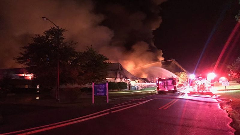 Superior Plastics caught on fire about 8:30 p.m. Thursday, Carrollton police said. The fire raged for at least three hours, gutting the building and collapsing the roof. (Credit: Channel 2 Action News)