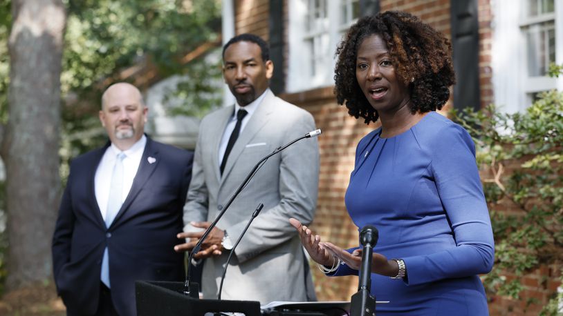 Ashani O'Mard ANDP Senior VicePresident during a press conference with the presence of Atlanta Mayor Andre Dickens with the announcement of $2.5M that they received from the only non-for-profit Medicaid CareSource.Monday, September 12, 2022. Miguel Martinez / miguel.martinezjimenez@ajc.com