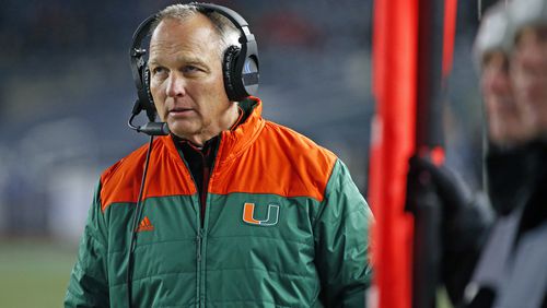 Miami head coach Mark Richt wears his weariness during what well may have been his last coaching assignment - Miami's 35-3 loss to Wisconsin in the New Era Pinstripe Bowl last December. (Al Diaz/Miami Herald/TNS)