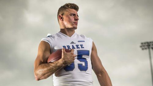 Drake tight end Eric Saubert is impressing as an NFL Draft prospect at the Shine Game practices.(Photo: Rodney White/The Register)