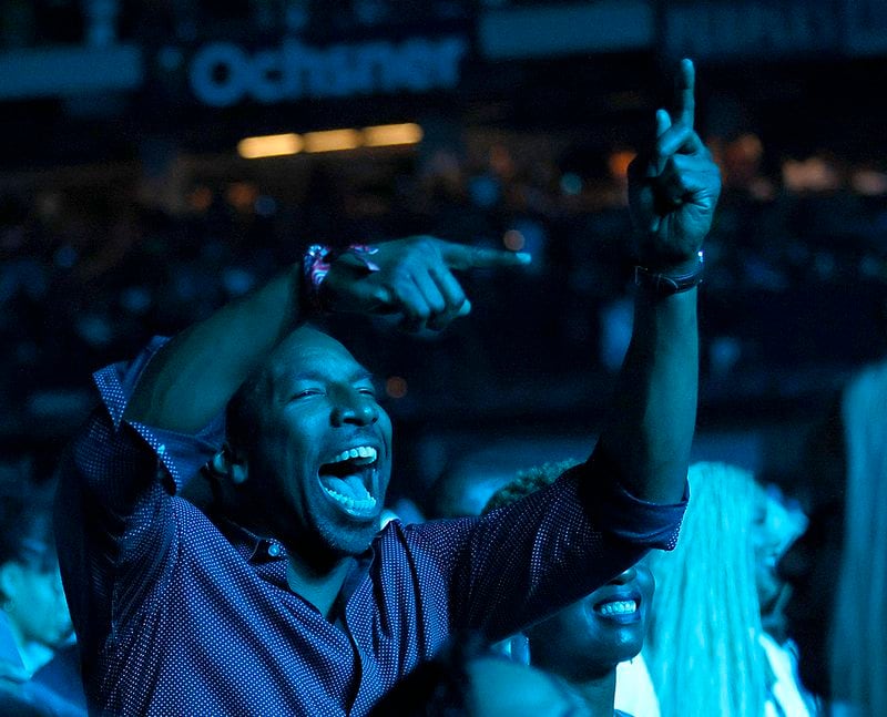 Atlanta mayor Andre Dickens enjoys the performance of  artist Jermaine Dupri, during his "The South Got Something to Say" show at the Caesars Superdome in New Orleans. The Essence Festival is celebrating its 29th year, and the 50th anniversary of hip-hop. TYSON HORNE / THORNE@AJC.COM