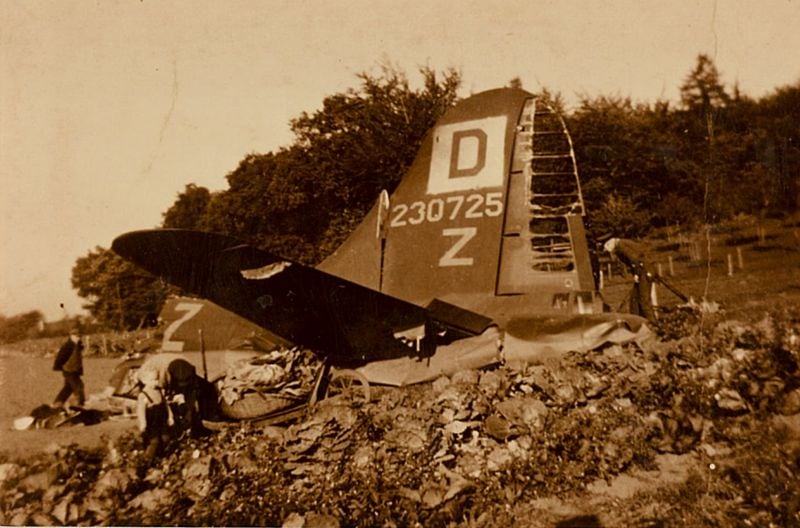 Part of the wreckage of Frank Murphy’s B-17 in a German field. 
(Courtesy of Murphy Collection)