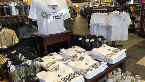 Georgia Tech gear from Adidas on sale at the Barnes & Noble bookstore near campus on Friday morning, April 20, 2018. (AJC photo by Ken Sugiura)