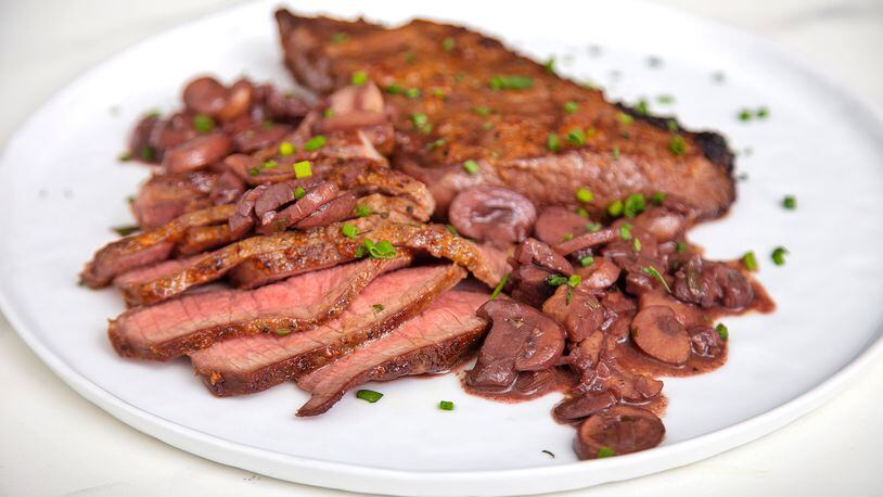 Dry Rubbed London Broil with Red Wine Mushrooms. Courtesy of Brooke Slezak