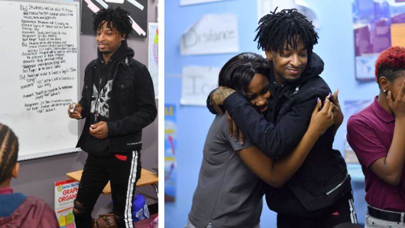 Rapper 21 Savage, who has a hit song called "Bank Account," talked to students about how to grow their own bank accounts.