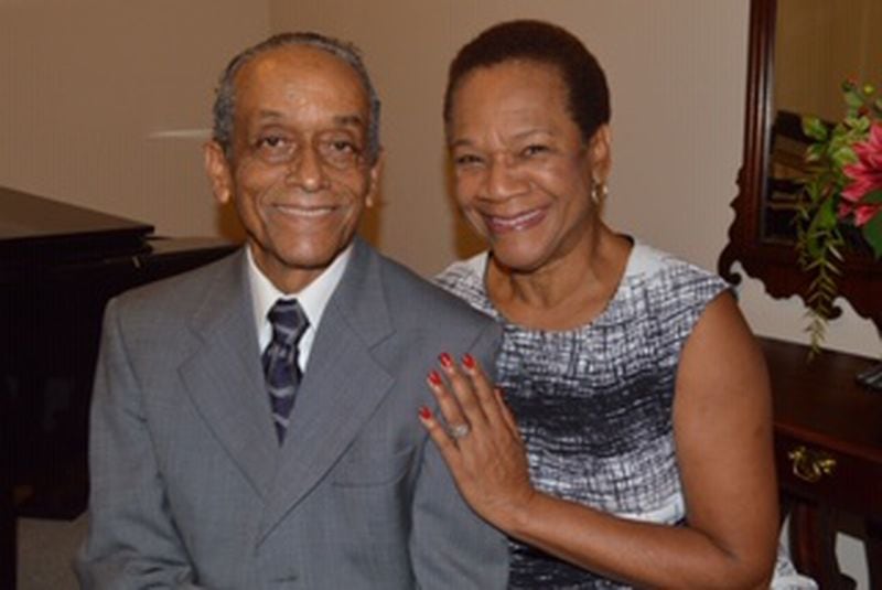 Gwendolyn Payton is a Mercer graduate denied her final senior art exhibit nearly 50 years ago due to a racist art department head. A chance meeting with a Mercer professor rectified that wrong and she  finally has that exhibit. Here she is with her husband, whom she met at Mercer, Dr. Victor Payton. Courtesy of Khary Payton
