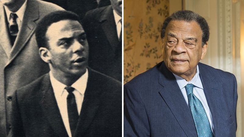 Images of Andrew Young from 1965 in Selma, Ala. (right); and from 2018 inside the Swan House at the Atlanta History Center. (Library of Congress; Alyssa Pointer/AJC)