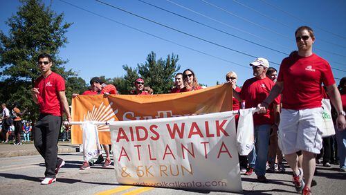 Participants begin walking from Piedmont Park in Atlanta, October 20, 2013.  This is the 23rd Annual AIDS Walk Atlanta & 5K Run.