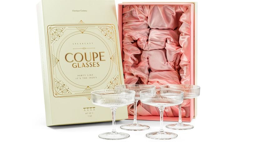 Glassique Cadeau's gift box of art deco coupe glassware can help you serve classic cocktails in style. Courtesy of Glassique Cadeau