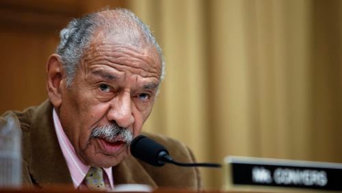 In this April 4, 2017, file photo, Rep. John Conyers, D-Mich., speaks during a hearing of the House Judiciary subcommittee on Capitol Hill in Washington. Buzzfeed, a news website, is reporting that Conyers settled a complaint in 2015 from a woman who alleged she was fired from his Washington staff because she rejected his sexual advances. (AP Photo/Alex Brandon, File)