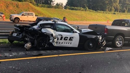 A Douglasville patrol car was hit by a driver last week along I-20.