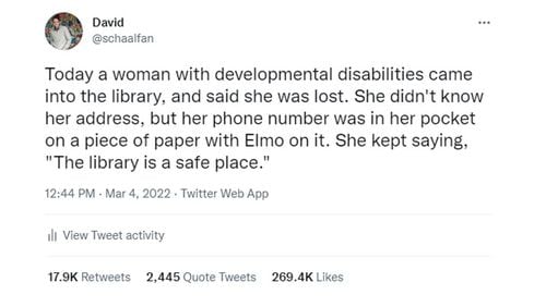 David Russell's story about helping a woman with developmental disabilities at a DeKalb County library went viral last week.