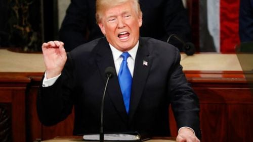 President Donald Trump delivers his State of the Union address to a joint session of Congress on Capitol Hill. AP