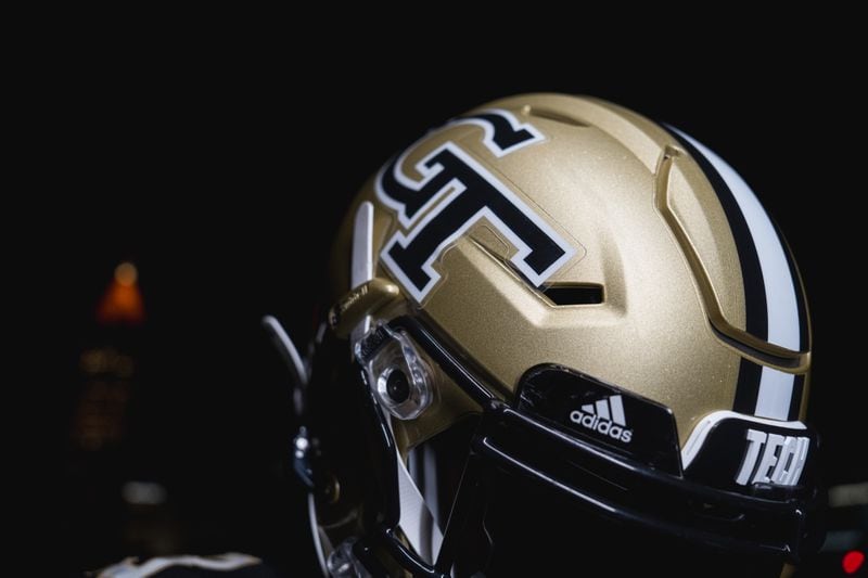 Georgia Tech will wear a special uniform for the Yellow Jackets' game against Bowling Green at Bobby Dodd Stadium on Sept. 30, 2023. Tech calls the uniforms "Ghost Uniforms." This is the helmet that goes with the uniform, and it features black lettering on the side instead of white. (Photo courtesy of Georgia Tech Athletics)