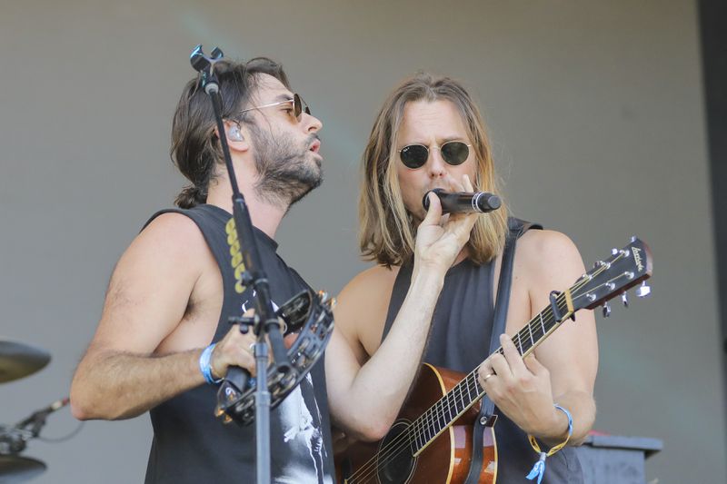 Jonathan Russell, left, and Matt Gervais of The Head and The Heart perform at Pilgrimage Music and Cultural Festival at The Park at Harlinsdale on Saturday, September 21, 2019, in Franklin, Tenn. (Photo by Al Wagner/Invision/AP)