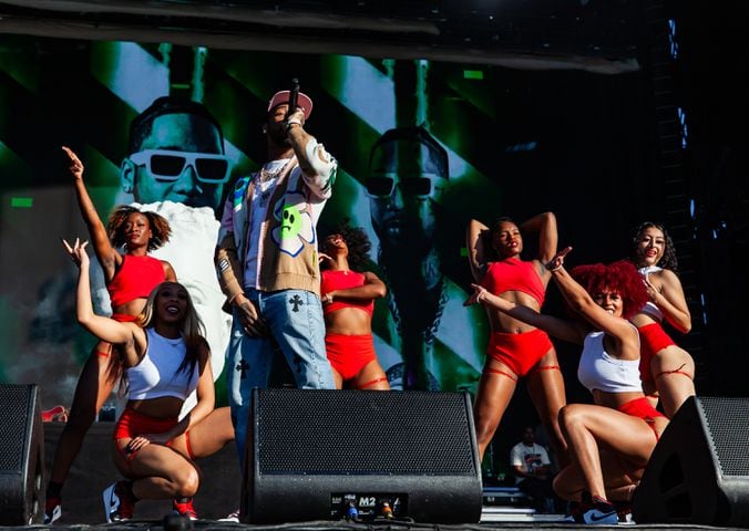 Key Glock brought a colorful set late Sunday afternoon, October 29, 2023, at ONE Musicfest in Atlanta. (Ryan Fleisher for The Atlanta Journal-Constitution)