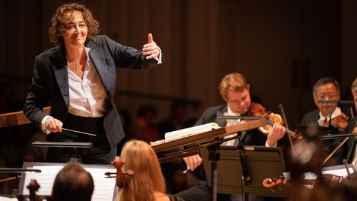 Nathalie Stutzmann in her debut as the Atlanta Symphony Orchestra’s music director. Stutzmann is the only female currently serving as music director of a major American orchestra. RAND LINES