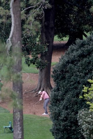 April 8, 2021, Augusta: Marc Leishman hits his second shot on the tenth fairway during the first round of the Masters at Augusta National Golf Club on Thursday, April 8, 2021, in Augusta. Curtis Compton/ccompton@ajc.com