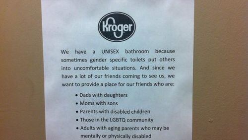 A Kroger in Athens offers a unisex bathroom (Credit: Facebook)