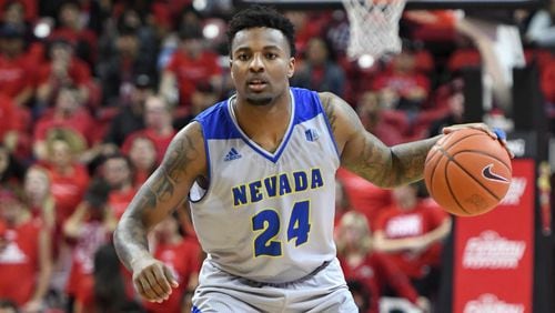 Jordan Caroline  of the Nevada Wolf Pack brings the ball up the court against the UNLV Rebels during their game at the Thomas & Mack Center on January 29, 2019 in Las Vegas, Nevada. The Wolf Pack defeated the Rebels 87-70.  (Photo by Ethan Miller/Getty Images)