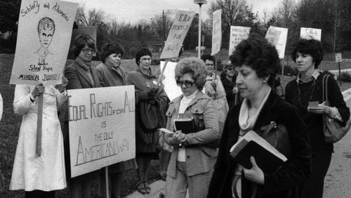 Pro-Equal Rights Amendment supporters rallied outside a Stop ERA meeting at the Atlanta Civic Center in the early 1980s. Bud Skinner/AJC