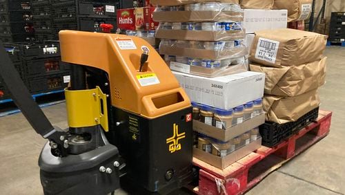 This is the new electric pallet jack Urban Recipe purchased with the grant from the Atlanta Community Food Bank.