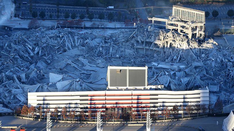 When the dust cleared from implosion, two sections of the Georgia Dome were still standing.