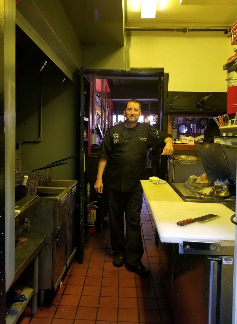Chef Robert Vaughn of Foxtrot Liquor Bar and Tiki Tango stands in the small kitchen that serves patrons at both Midtown venues. "I do all: prep, service, catering, breakdown, dishwashing," said Vaughn, who handles up to 200 covers on a busy weekend.