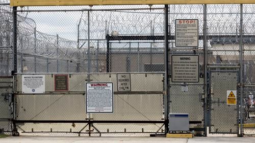 WAYCROSS, GEORGIA - SEP.  28, 2023: Razor wire and guard towers at the Ware State Prison, Thursday, Sept. 28, 2023, in Waycross, Ga. (AJC Photo/Stephen B. Morton)